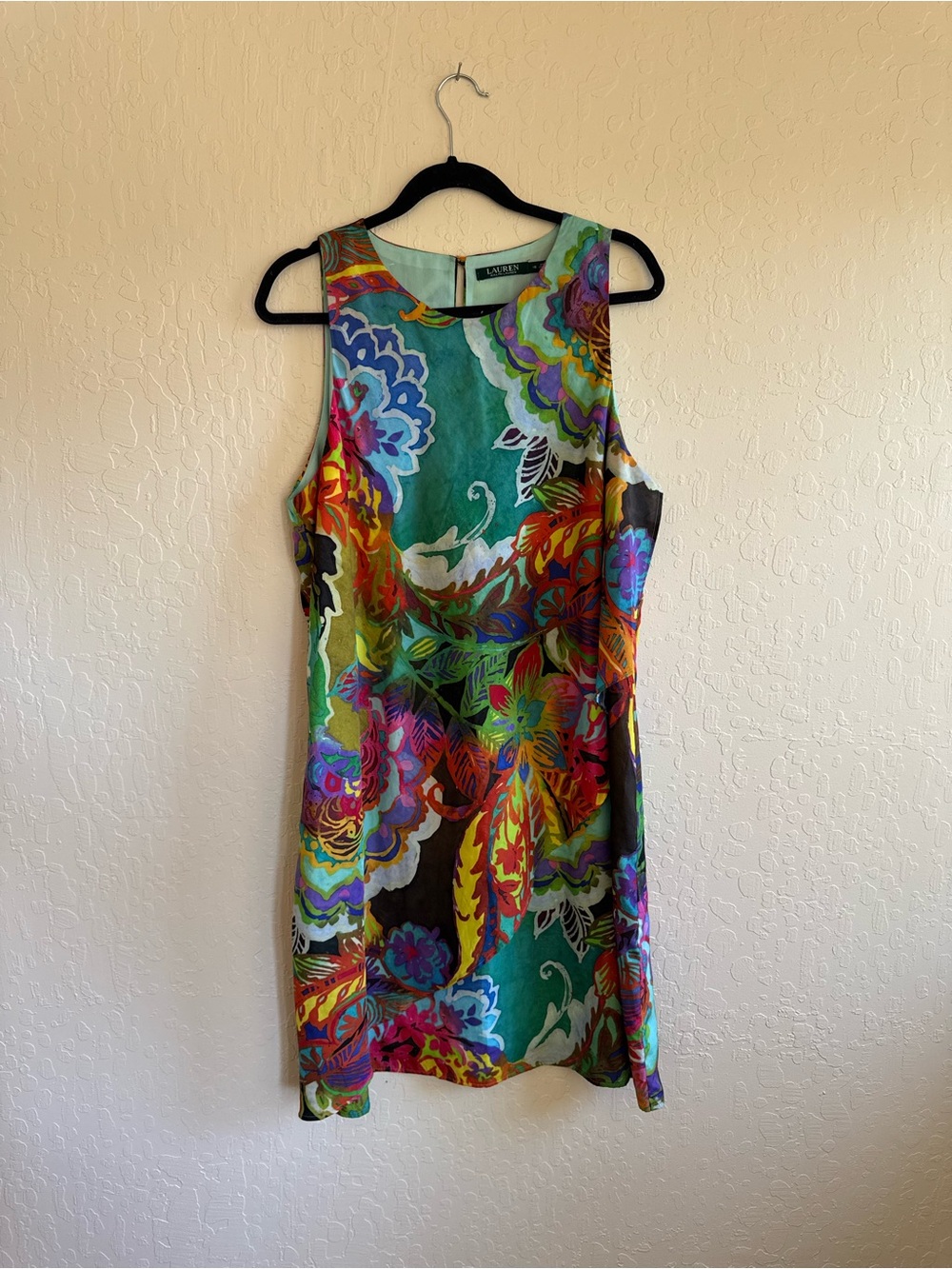 Lauren Ralph Lauren Teal Multicolor Sleeveless Shift Dress
